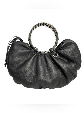 Vintage Babee D  Black Leather Ring-Handle hobo bag handbag boho western